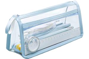 FIYUK Clear Pencil Case Bag Pen Holder, Blue, 22 x 8 x 11 cm, with strip
