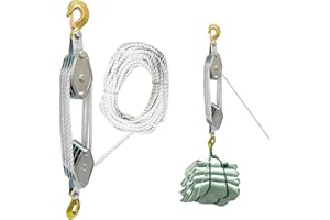 Roadtime Sistemas Polea Elevación Capacidad Máx 2200LBS, 20m Cuerda Nylon Cuerdas Elevación Manuales, 2.5m Altura Bloque Poleas para Levantamiento Cargas Pesadas,8:1 Polipasto Cable Polea de cuerda