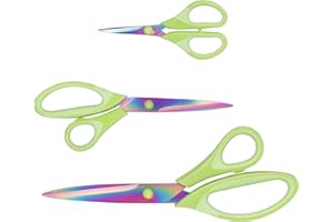 UAUGULFT Forbici, lame affilate in titanio, impugnatura morbida, forbici multiuso, set di 3 pezzi, adatte per famiglie, ufficio e uso scolastico, Verde