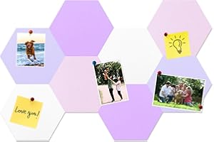 HULAVO Lot de 8 dalles hexagonales en feutre et liège, autocollantes, pour tableau d'affichage, bureau, école, maison, décoration murale, autocollants, mémos, photos(Violet et Rose)