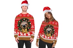 BOUTIKS Sudadera de Navidad Cuello Redondo Animal Feo Estampado 3D Sudadera Navideña Unisex para Mujer y Hombre