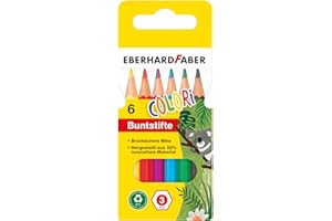 Eberhard Faber 514906 - Colori crayons de couleur courts, forme hexagonale, en 6 couleurs, en étui carton, pour peindre, illustrer et dessiner