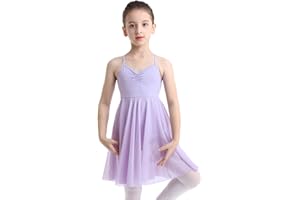 IEFIEL Vestido de Danza Lírica para Niña Maillot de Gimnasia con Falda Tul Vestido de Patinaje Artístico Body Clásica Disfraz de Bailarina 2-16 Años