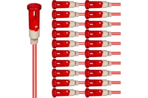 Gebildet 20pcs LED Indicatore Luminoso 10mm Indicatore LED a Risparmio Energetico Voltaggio Corrente AC/DC 12-24V Dimensioni Foro di Montaggio Quadrato 10mm (Rosso)