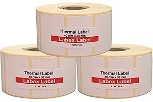 LABEX LABEL Lot 3 Rouleaux Étiquettes Thermiques 40x30 mm – 3000 Étiquettes – Impression Thermique Directe – Adhésif Permanent – Compatible Zebra, TSC, Argox, Sato