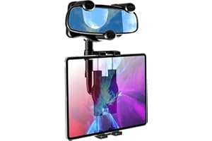 woleyi Rear View Mirror Car Tablet Holder, Truck Rear View Mirror Tablet Car Holder with Adjustable Arm [360° Rotatable & Retractable] for iPad Air Mini/Galaxy/Fire/iPhone, 4-11 Inch Mobile Phones and