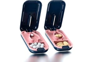 Bathola Tablettenteiler, Pillenschneider für Klein oder Groß Pillen Vitamin-Tabletten, Tragbarer Taschen Pillenzerkleinerer für Unterwegs,Blau,2er