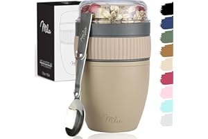 Milu vaso para muesli to go 400ml I vaso de plástico para yogur con cuchara (marrón)