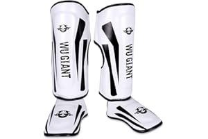 Alexchemia Protège Tibia Pied Boxe,Sécurité Shin Instep Guard,Cuir PU + Doublure,Coussinets de Genouillère de Soutien de Genou Protection de Pied en Kick-Boxing,Vêtements de Protection(S/M/L)