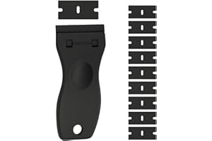 PARAHON Plastic Scraper with Blades | Multipurpose Non-Scratch Scrapers Tool Kit for Cleaning Labels, Decals, Stickers, Adhesive, Paint, Glass, Car Windows (1 Scraper with 10 Blades)