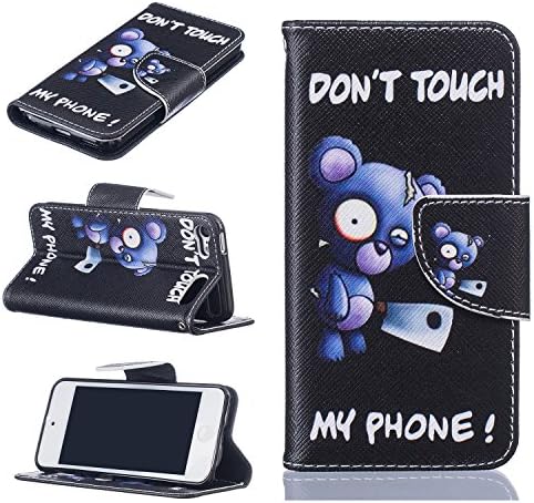 iPod Touch 6 Wallet case,iPod Touch 5 Flip Case,Tebeyy Premium Flower Animal Cartoon Pattern PU Leather Wallet Case Cover Pouch [Magnetic Closure] with Card Slots for Apple iPod Touch 5th / iPod Touch 6th Generation,Kickstand,Credit Card Holder,Book Style Flip Wallet with 1 x Screen Protector&amp;1 x Stylus-Don't touch my phone,Bear