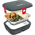 HeatsBox FAITRON Style Electric Lunch Box - Food Warmer for Reheating Food On The Go, Leakproof Stainless Steel Container (925 ml), Transport Lid, 90 Watts