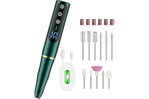 Fresa ELettrica,NAILGIRLS 11 in 1 Fresa Unghie Gel Manicure e Pedicure Elettrico,35000RPM Velocità Regolabile,Intelligente Led,Portatile Ricaricabile Lima Elettrica Unghie Portatile Fresa (Verde)