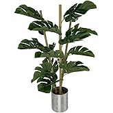 Nettenevime Yapay &Ccedil;i&ccedil;ek Monstera Bambu Saplı Deve Tabanı G&uuml;m&uuml;ş Saksılı Salon &Ccedil;i&ccedil;eği 18 Yaprak 80 cm