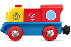 Hape Brave Little Engine | Button-Operated Multi-Coloured Train, Exceptional Battery-Powered Train, Red, Yellow + Blue Finish