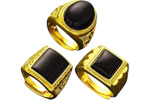 WHGHNCQ 3 Pezzi Anello Con Sigillo Da Uomo Largo, Acciaio Inossidabile, Tono Oro Vintage Hip Hop Rock Anello Fidanzamento Anello Di Amicizia Per Uomo,Anelli da uomo con pietre preziose quadrate