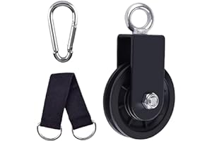 Kugooyi Umlenkrolle Seilrolle mit Hängegurt Karabiner, 360° Schwenkbar Kabel Pulley für Schaukelzubehör Wäscheleine Latzugstange Seilzug Fitness DIY Heim-Fitnessgeräte (90 mm)