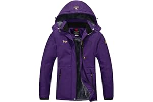 donhobo Womens Waterproof Jacket Winter Warm Fleece with Hood Windproof Camping Hiking Coat