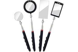 Fpxnb 4PCS Telescoping Inspection Mirror LED Lighted Inspection Mirror for Mechanic Checking Vehicle, Car, Eyelashes, Mouth, Small Parts Observation (Extendable, Rectangle & Round)
