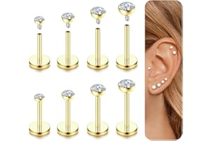 Diamday 8pcs Piercing Tragus Helix Acier Chirurgical Piercing Nez Oreille 16G 18G Levre Labret Piercings Hypoallergénique Conch Helix Tragus Labret Nez Piercings Bijoux Or Argent