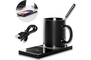 YUMSUR Kaffeewärmer, Tassenwärmer,Getränkewärmer,2‑in‑1Tassenwärmer mit kabellosem Laden,USB 55℃ Pad-Kaffeewärmer mit konstanter Temperatur,Heated Coaster für Büro Hausgebrauch Kaffee Zubehör