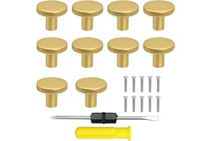 JoyEcho 10 Pièces Poignee Meuble,Doré et 20 * 25mm avec Tournevis,Bouton de Meuble Doré pour Armoires, Tables de Chevet, Penderies