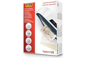 Fellowes Fundas de Plastificar (75x105mm), acabado brillo, 100 hojas, 250 micras (2 x 125 micras) acabado de calidad, adecuadas para fotos, tarjetas de identificación y documentos pequeños