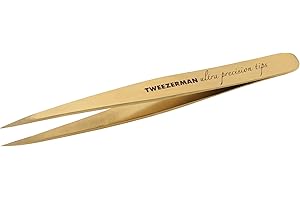 ‎TWEEZERMAN TWEEZERMAN Spitze Pinzette Ultra Precision (Handgeschliffene Spitzen, Augenbrauen zupfen, Splitter entfernen, rostfreier Edelstahl), Gold