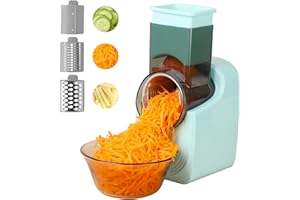 TEN-TATENT Electric Cheese Grater, Electric Salad Maker, Multi Grater, Fruit Cutter, Automatic Vegetable Chopper Slicer Professional with Multi Cone Blades for Fruit and Vegtables, Stainless Steel, Green