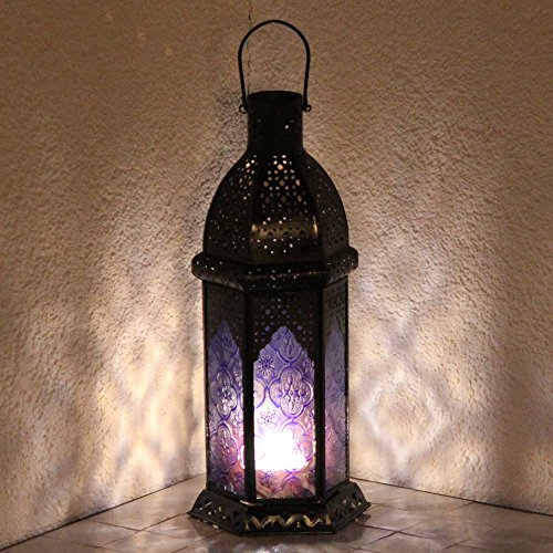 Laterne Aila 30cm orientalisches Windlicht indische Glaslaterne bunte Gartenlaterne (1, blau) - 3