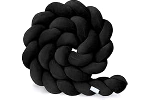 AmphaDeco Bettschlange Geflochten, Seitenschläferkissen, Nachttischschoner, Gewebtes Kugelknoten-Wurfkissen, Kinderzimmerdekoration,Schwarz,300cm