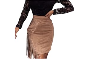 TIMEMEAN Femmes Jupe en Cuir Suédé à Franges Mini Jupes Crayon Classique Taille Haute A Line