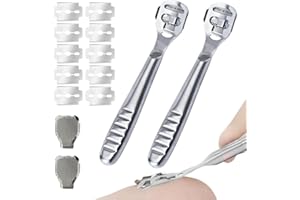 WMUVAZA Hornhaut Hobel Set, 2 Stück Hornhauthobel aus Edelstahl Hornhautentferner mit 10 Klingen Profi Gerät Hornhaut Hobel, Ersatz Hornhauthobel Klingen Hornhauthobelklingen, Fußpflege Set