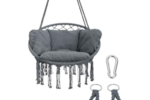 ‎YOUR GEAR yourGEAR Boracay Hanging Chair Padded in Grey or Beige - Hanging Swing 360° Swing Chair, Maximum Load 240 kg Laboratory Tested - Indoor & Outdoor Hanging Chair