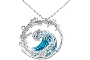 WSRRDRECVHi Ocean Themed Jewelry Set,Boho Ocean Wave Necklace Earrings/Rings Set,Summer Marine Theme Jewelry Gifts,Rhinestone Sea Wave Ring,Inspirational Ocean Jewelry Ocean Lovers Gifts