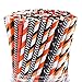 Produktbild Cooraby Papierhalme, biologisch abbaubar, gestreift, zweifarbig, gestreift, für Hochzeitszubehör und Partys, 8 Stile, 200 Stück schwarz/orange
