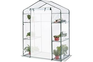 Quictent Foliengewächshaus 143x73x195cm Tomatengewächshaus mit 4 Regalebenen,begehbares Tomatenhaus mit aufrollbare Türen für Gemüse Obst Blumen Garten Balkon