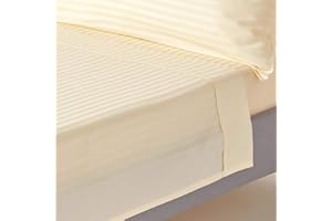 HOMESCAPES Płaskie prześcieradło w paski z egipskiej bawełny 330 nici, kremowe prześcieradło 230 x 255 cm