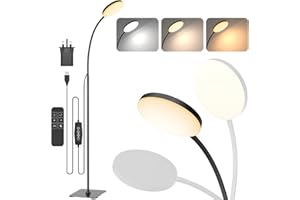 Mojimdo LED Floor Lamp with Remote, 1H Timer Reading Standing Lamps with 3 Color Temperature & 5 Brightness Levels, Dimmable Floor Lamp for Living Room, Bedroom, Office