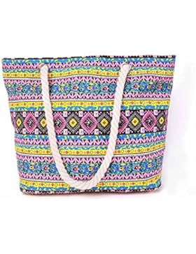 Strandtasche Shopper Damen Aufdruck viele Muster Geometrie Groß XL mit Reißverschluss