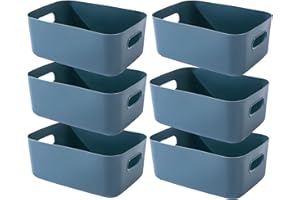 EURXLQ Cestini Portaoggetti Plastica Scatole Organizer con Manici,Contenitori per Armadio,Contenitore Plastica,Organizer Portaoggetti per Cucina Bagno Cosmetici (Blu, 25×17×10cm/6 Pack)