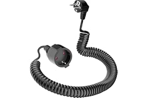 DKTYGER Schutzkontakt Verlängerung, Spiralverlängerung dehnbar von 0,66 m bis 3 m Max, IP20 Verlängerungskabel, Verlängerung(230V/16 A), Spiral-Kabel mit Schuko Stecker & Kupplung, Schwarz