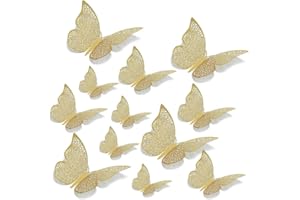 "N/A" Juliyeh 12 PCS 3D Gold Butterfly Decorations Wall Decals Metallic Art Sticker,DIY Crafts Butterflies Wall Decals for House Decoration Babyroom