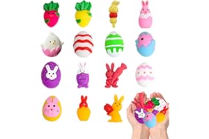 POPOYU 15Pcs Mochi Squishy Toys - Easter Mini Kawaii Moji, Squeeze Soft Fidget Toys with Rabbit Eggs, Bunny, Carrot for Easter Basket, Party Bags, Kids Treats & Gifts