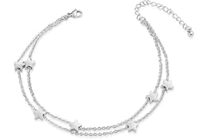 VU100 Etoiles Bracelet de Cheville pour Femme Fille Bijoux en Acier inoxydable Chaîne De Cheville Argent