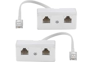 MOENDERGO Dwukierunkowy rozdzielacz do gniazda telefonicznego, rozdzielacz, kabel RJ11 6P4C telefoniczny adapter ścienny i separator, konwerter męski na 2 żeńskie do telefonu stacjonarnego (biały, 2 sztuki)