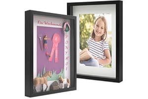 PHOTOLINI 3D cornici 30x40 cm nero, cornice profonda con vetro e passe-partout, set di 2 cornici per oggetti fino a 3 cm di profondità, legno MDF - perfetta per il fai da te e come regalo