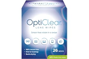 Opticlear Lens Wipes - Cleaning Wipes for Eyeglasses, Smartphones, Tablets, Laptops, TV, Cameras, Screens & Optical Devices - Smear-Free, Quick Drying, Anti-Fog, Safe for Coatings - 26 Count, 6-Pack