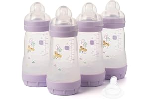 MAM Easy Start Lot de 4 biberons anti-coliques auto-stérilisants MAM à débit moyen Taille 2 + 1 tétine à débit rapide Taille 3 Rose