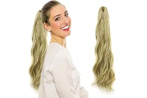 VAKIREYY Postiche Queue de Cheval Extension, Pince à Griffes Extension de Queue de Cheval Fausses Tresses Pony Tail Bouclé Rajout Faux Cheveux Extension Queue de Cheval Volumineux Ondulé Blond Clair, 46cm